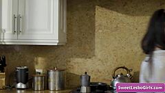 Horny Brunette Teen Queenie Sateen and Allison Rey Dive into Passionate Lesbian Pussy Licking and Wet Kisses on Sofa for Orgasm