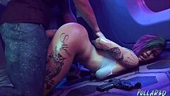 Cyberpunk scene details intense cartoon fucking with futuristic elements and hardcore action twists