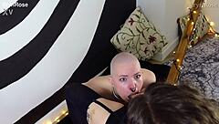 hey this brainwashed slave endures deepthroat domination and oral training with strapon in garage femdom