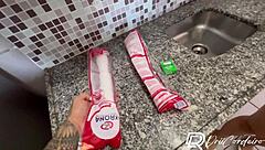 Naughty Girlfriend Rides Boyfriend's Cock in Kitchen POV