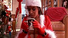 Big tits milf Alexis Silver in naughty Santa outfit with fishnets and heels bends over for deepthroat and assfucking action
