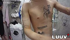 Luuv tattooed Alice joins her boyfriend in the shower while the webcam records