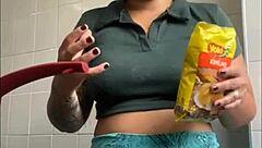 She enjoys flashing her big swollen pussy in exhibitionist style.