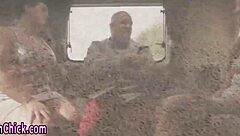 British femdom babes take control in a CFNM group, tugging and humiliating with European flair