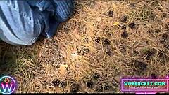 Come here, redhead milf wife, suck my cock deep in this forest. Outdoor homemade blowjob heats up.