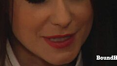 Lesbian madame in lingerie moans with slave fingering pussy to orgasm