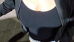 flashing my tits at the party and sucking on that big cock outdoors