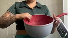 She enjoys flashing her big swollen pussy in exhibitionist style.