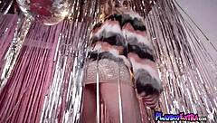 Big boobed blondie Milan Rose slowly reveals her hard nipples and smooth shaved pussy