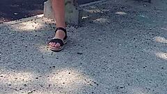 Boldly stripping naked on the busy street for public thrill