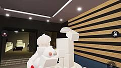 Fox girl gets pounded doggystyle with rough riding and cumshot on big tits.