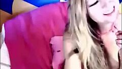 Brunette woman presents her special toy during live webcam show with details