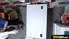 Cute Redhead Teen Shoplifter Caught Bent Over Punished Rough Doggystyle in Garage