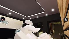 Fox girl gets pounded doggystyle with rough riding and cumshot on big tits.