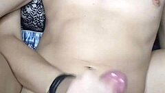 i, uh, felt debora prado sit behind me masturbating my big cock with lube using her black painted nail hands