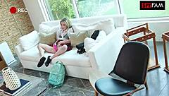 Hot stepdaughter is hungry for stepdads fat cock with blonde blowjob and doggystyle sex ending in cumshot facial