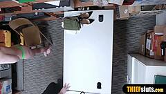 Cute Redhead Teen Shoplifter Caught Bent Over Punished Rough Doggystyle in Garage