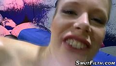 German babe gets double penetrated then facialized in wild interracial blowbang