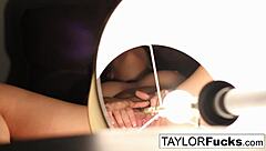 taylor settles into her hotel room for a solo masturbation session fingering her wet pussy