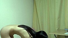 Why does this athletic japanese girl with natural tits strip naked for fitness workout in her apartment room?