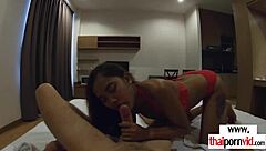 skinny amateur thai teen cherry with small tits moans loud while riding big white dick in bikini