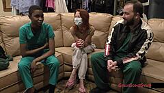 soccer star jewel undergoes a sports physical, focusing on her brunette short hair and small natural tits in a hospital setting.