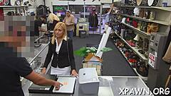 Hey, this astonishing young 18+ woman is having rough sex in the shop with a man and his big cock