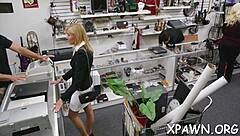 Hey, this astonishing young 18+ woman is having rough sex in the shop with a man and his big cock