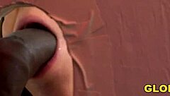 Febby Twigs with her big ass takes on multiple big black cocks through the gloryhole for deepthroat and squirting action