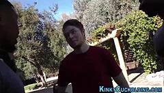 hey, check out this teen pulling off an outdoor interracial cuckold threesome with big cocks