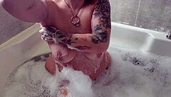 i love soaking in the tub, rubbing my big tits and shaved pussy as a mature milf slut