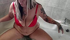 i love soaking in the tub, rubbing my big tits and shaved pussy as a mature milf slut