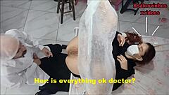 the perverted gynecologist examined the young white girl with dirty talk in his office