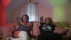 Podcast Interview Turns into Juicy Ebony Blowjob and Squirting Pussy Licking with Curvy BBW in Lingerie