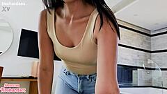 stepsister's pregnant pussy filled with hot cumshot in pov doggystyle creampie