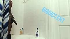 Guy strokes big dick in shower off the clock