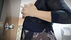 asian stepmom gropes her huge natural tits, so horny