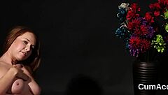 bombshell centerfold kneels for bukkake facial swallowing every thick load