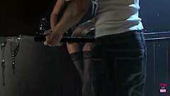 Stunning babe in stockings craves that deep blowjob satisfaction