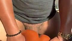 man strokes nine inch shaft with toy to huge climax