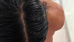Sara Retali gulps Sergio Lagos cum after wet shower deepthroat fuck
