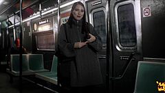 beautiful mollyredwolf stranger drops to knees for sloppy outdoor train blowjob