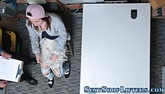 shoplifter teen caught and gets a massive facial cumshot 😏💦