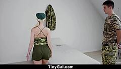 Tiny blonde teen Lika Star obeys Sergeant Jimmy Bud's commands to fuck hard cowgirl and doggystyle