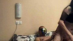 skinny milf in fishnets rides cock cowgirl both holes-i mean deep!