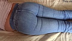 Whoa stepmom's huge curvy fat ass in lingerie and thongs makes me cum hard watching her voyeur handjobs on my big cock while she flashes hairy pussy!