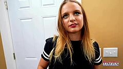 skinny brunette stella fingers herself then facefucks hard boner swallowing every cum drop