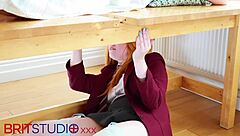 Victoria Greene milks cock till uniform's cum-soaked at table