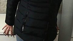 uggs boots camel toe pokes funny in old down jacket for playful fun