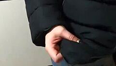 uggs boots camel toe pokes funny in old down jacket for playful fun